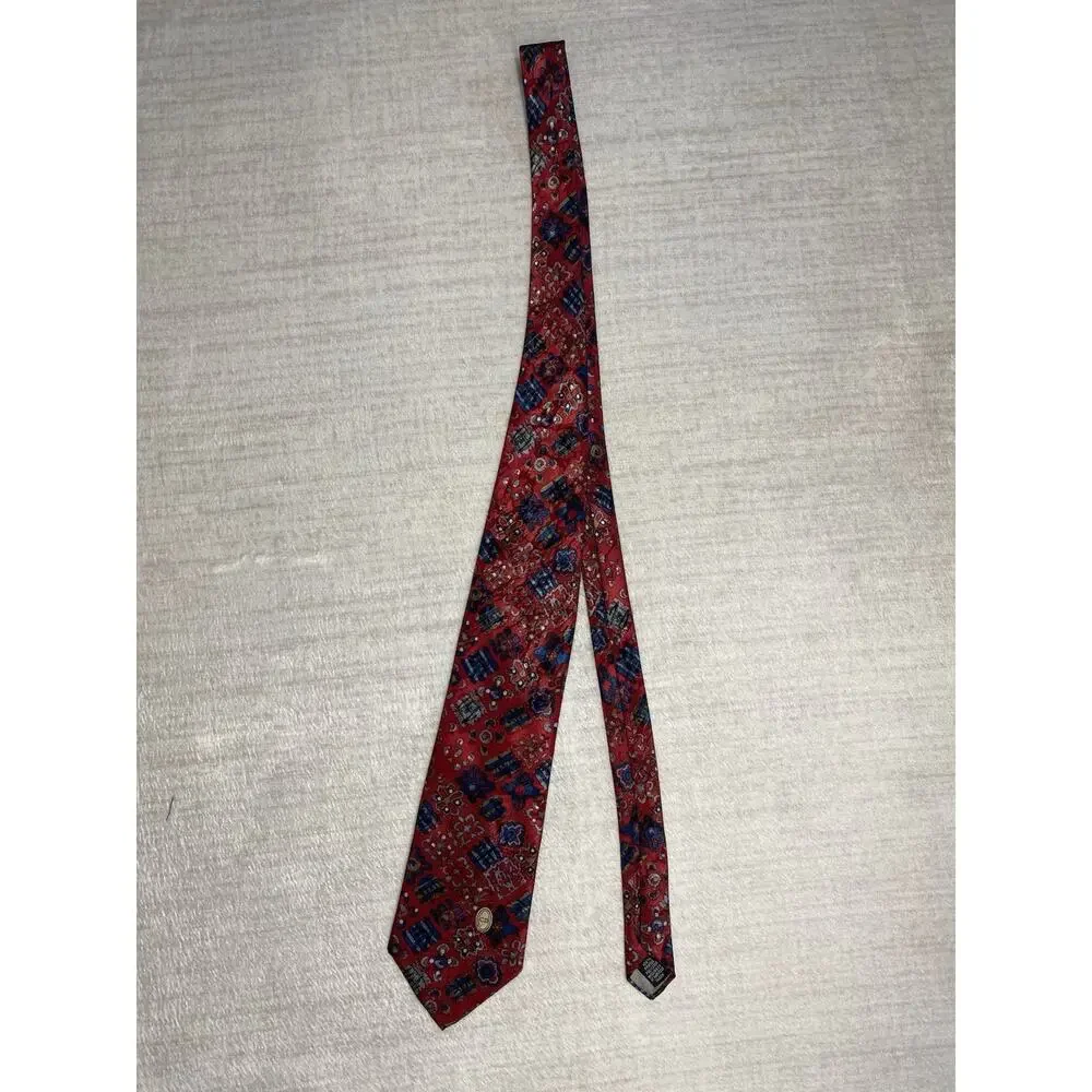Christian Dior Monsieur Neck Tie Red & Blue Geometric 3.5”W x 57”L USA Made